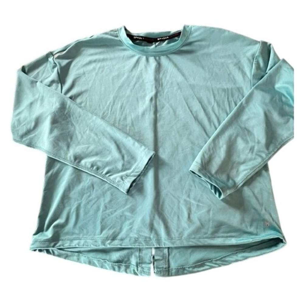 Spyder Active Top Women L Teal Long Sleeve Split Back Performance Shirt bungee